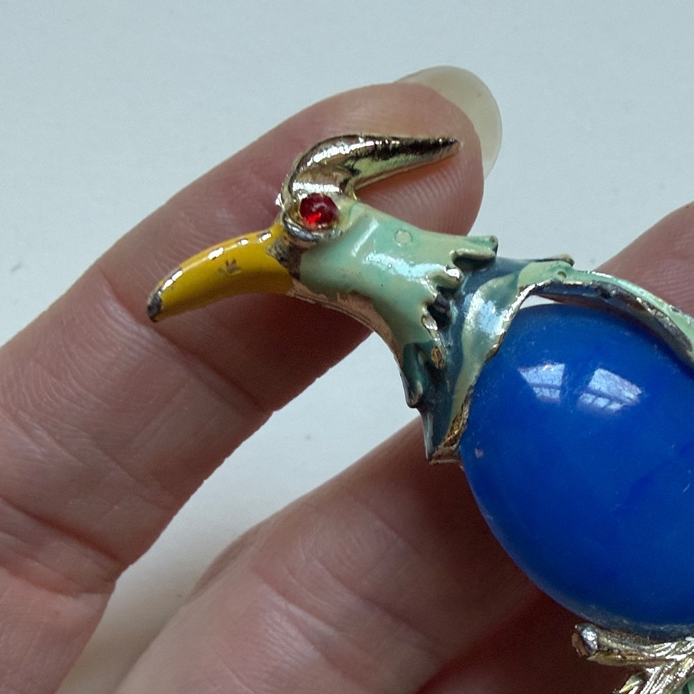 Blue Enamel Tropical Bird Brooch - Fashion Jewelry Pin - Picture 3 of 3